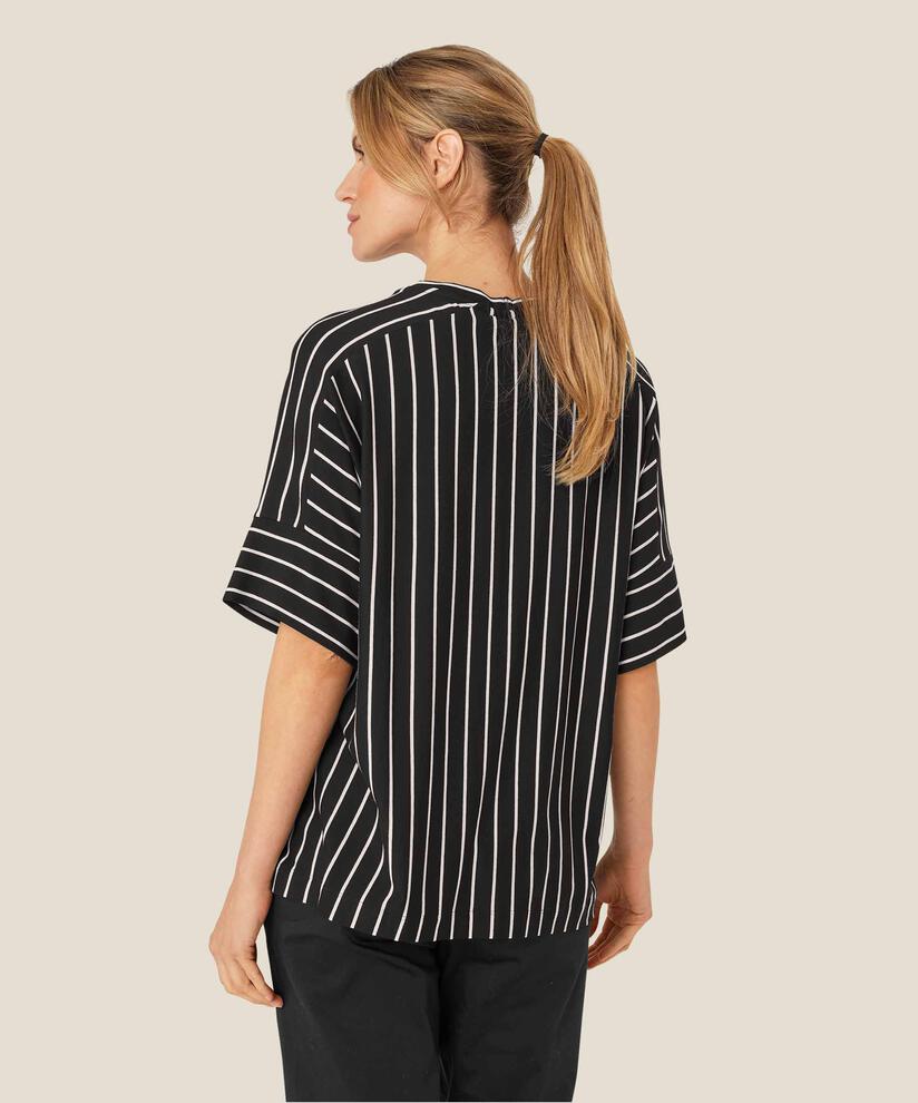 t-shirt rayé à col rond, Black