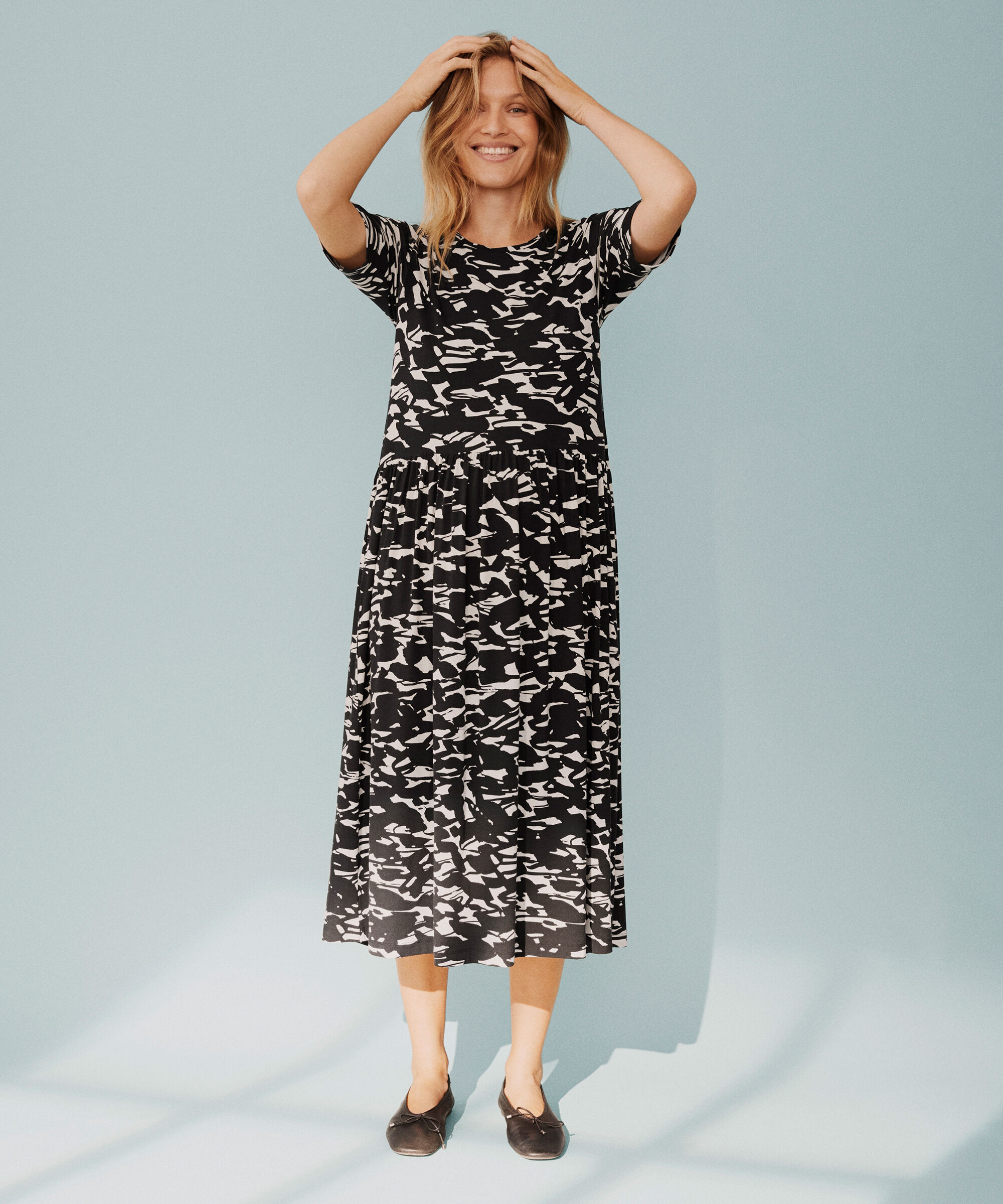 robe en jersey &agrave; motif avec poches fendues, Black