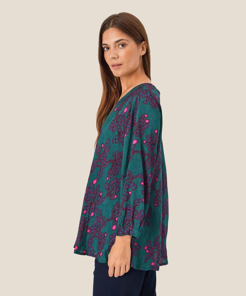 Blouse En Viscose Imprimée À Col V, Reflect Pond