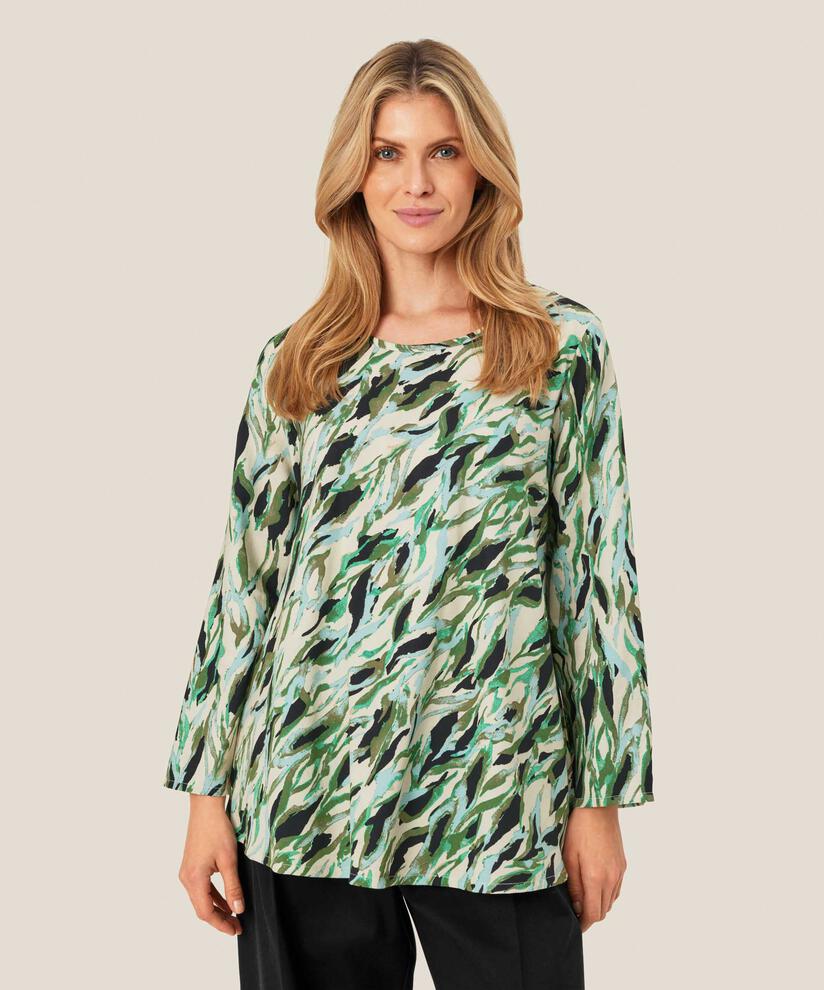 Blouse En Viscose Imprimée À Col Rond, D. Lichen Green