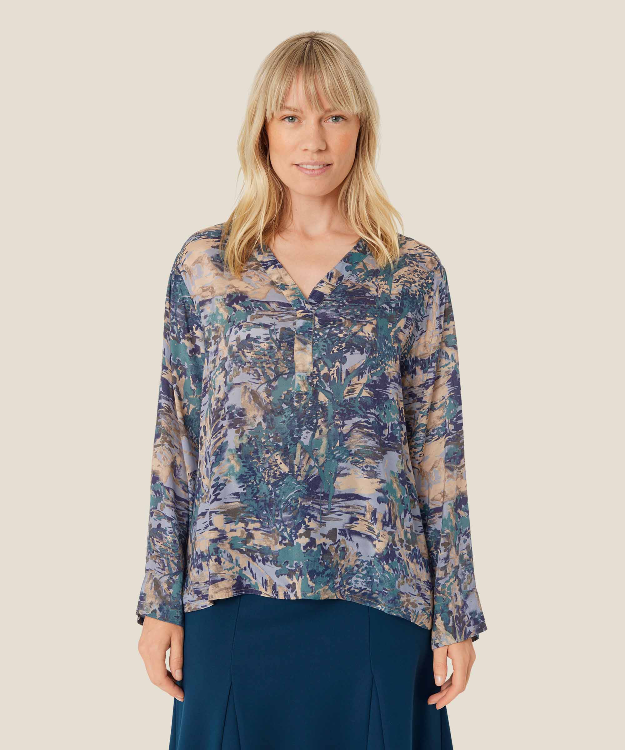 Blouse en viscose à col V, Teal