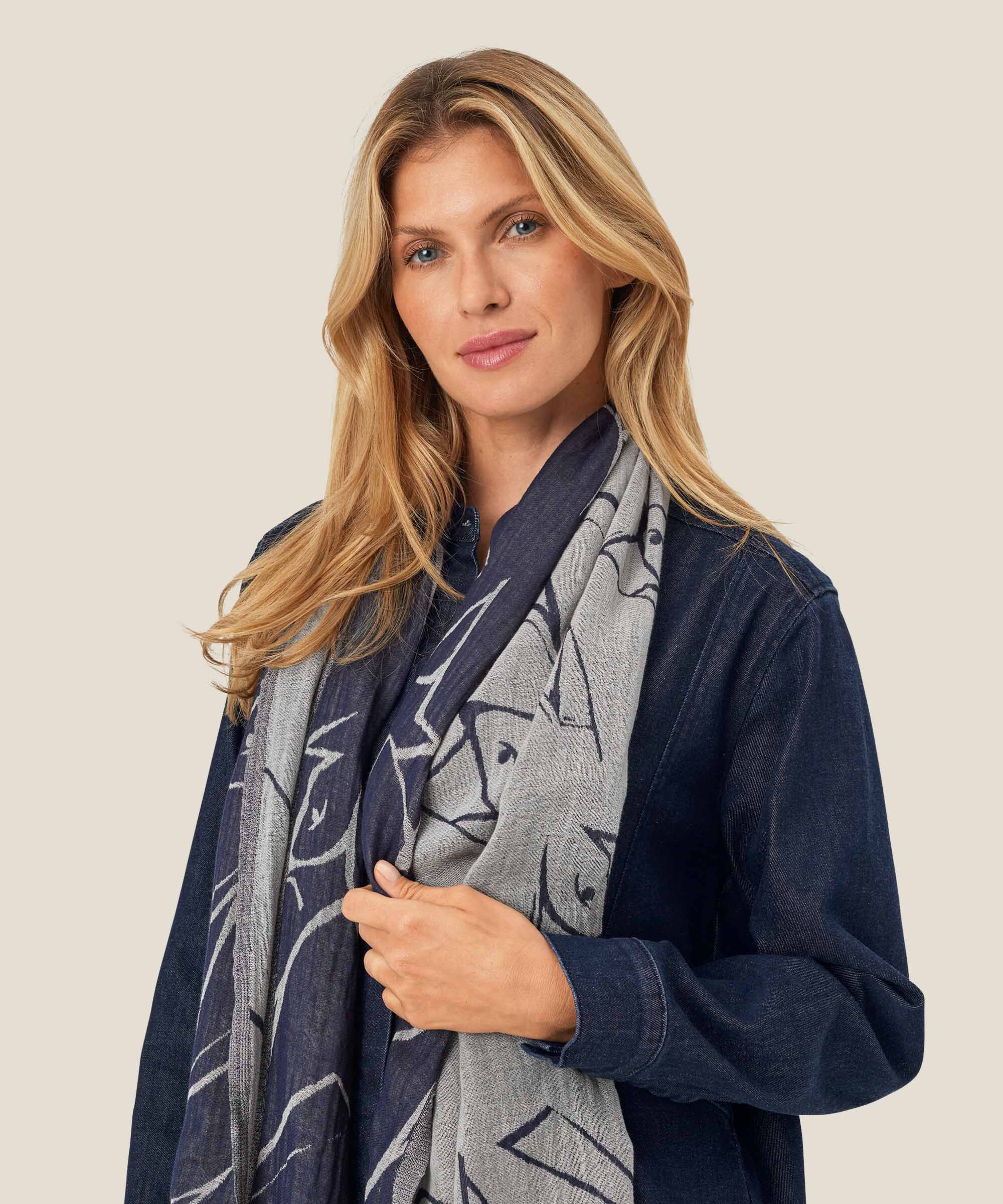 écharpe imprimée en laine mélangée, Navy Blazer