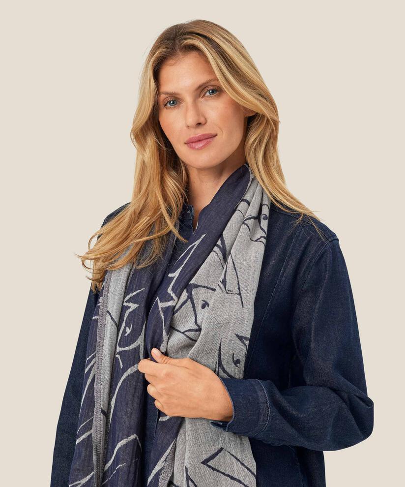 écharpe imprimée en laine mélangée, Navy Blazer