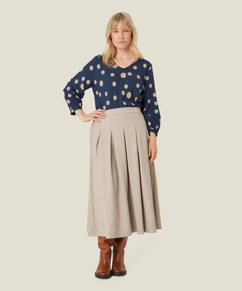 jupe avec plis et taille élastique, Beige melange