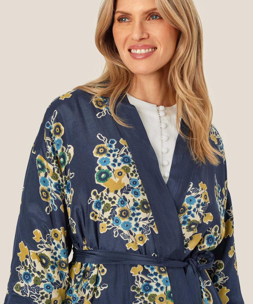 veste kimono fleurie avec ceinture, Mood Indigo