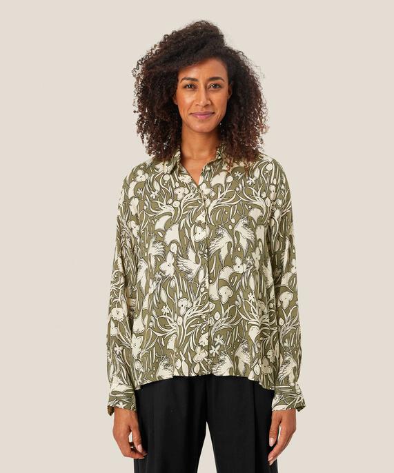 chemise à manches longues en viscose fleurie, D. Lichen Green