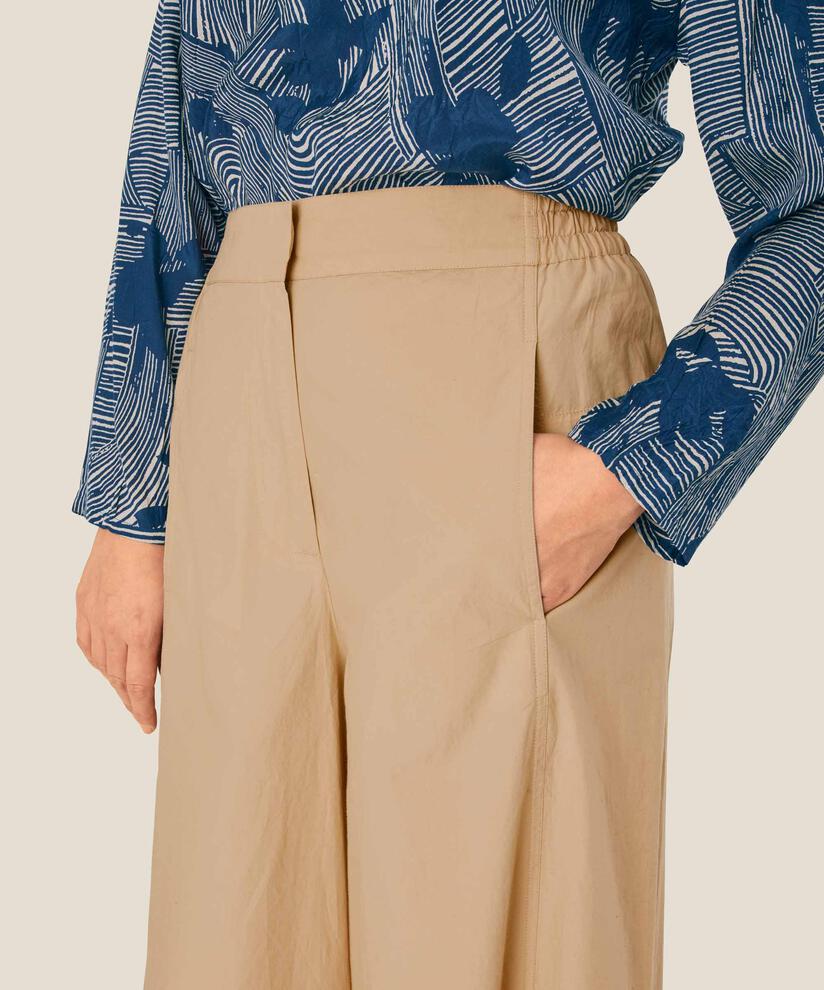 pantalon en coton à jambes larges et taille élastique, Safari