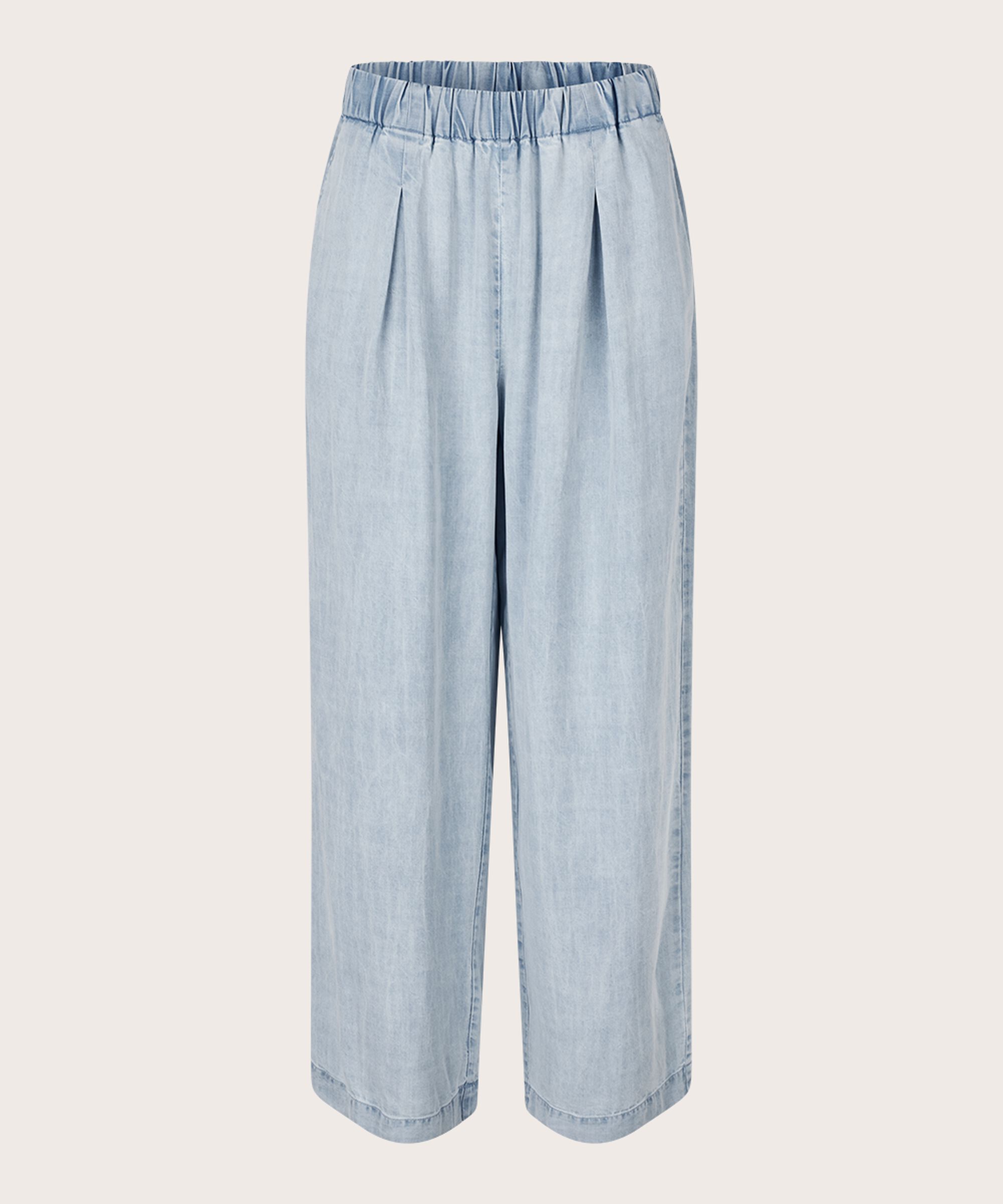 Pantalon en denim doux avec taille élastique et poches fendues, Light Denim