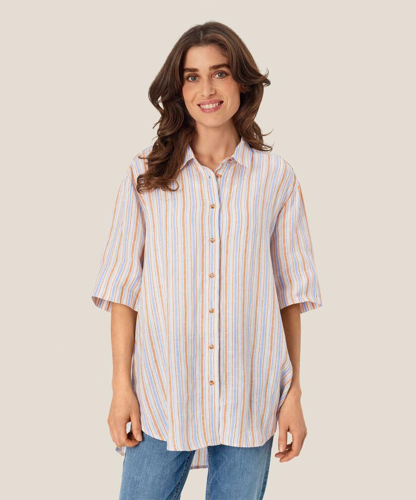 chemise en lin rayée à manches courtes, Inca Gold