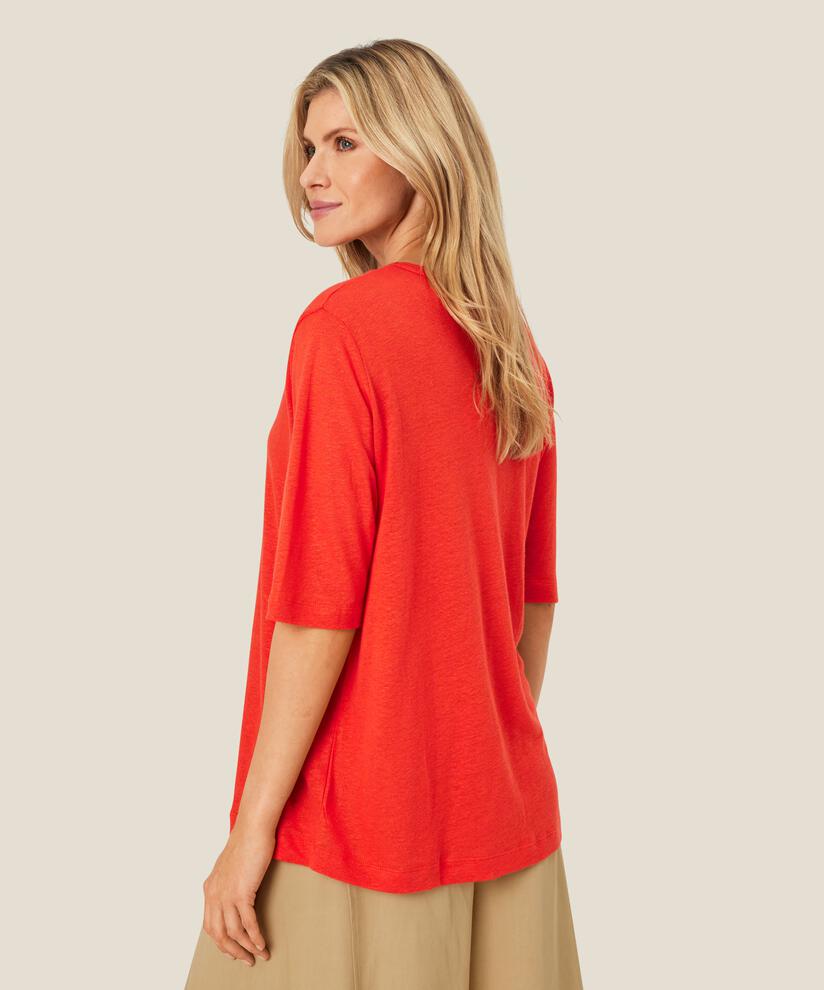 t-shirt en lin mélangé avec col en V, Poinciana