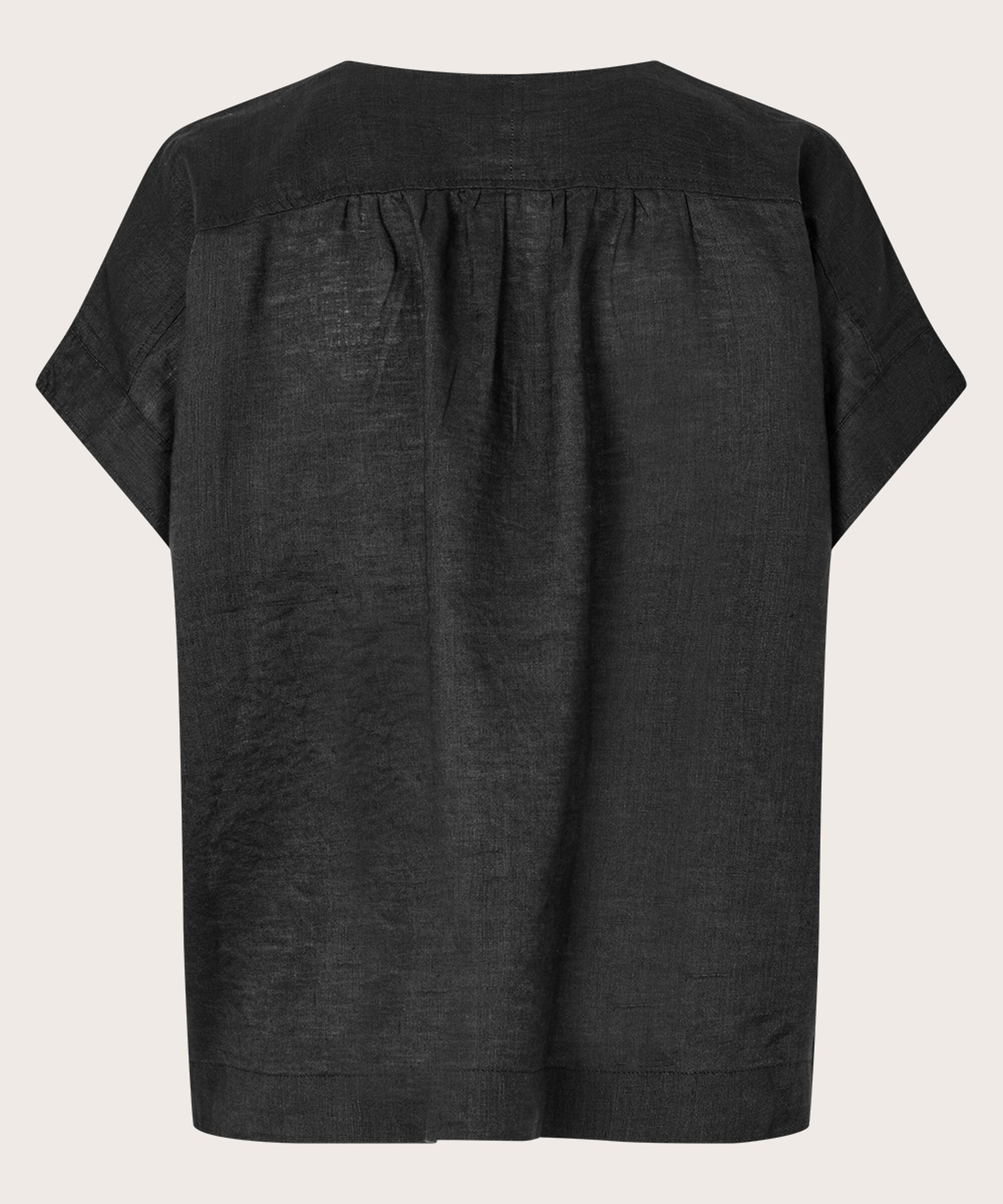blouse manches courtes en lin, Black