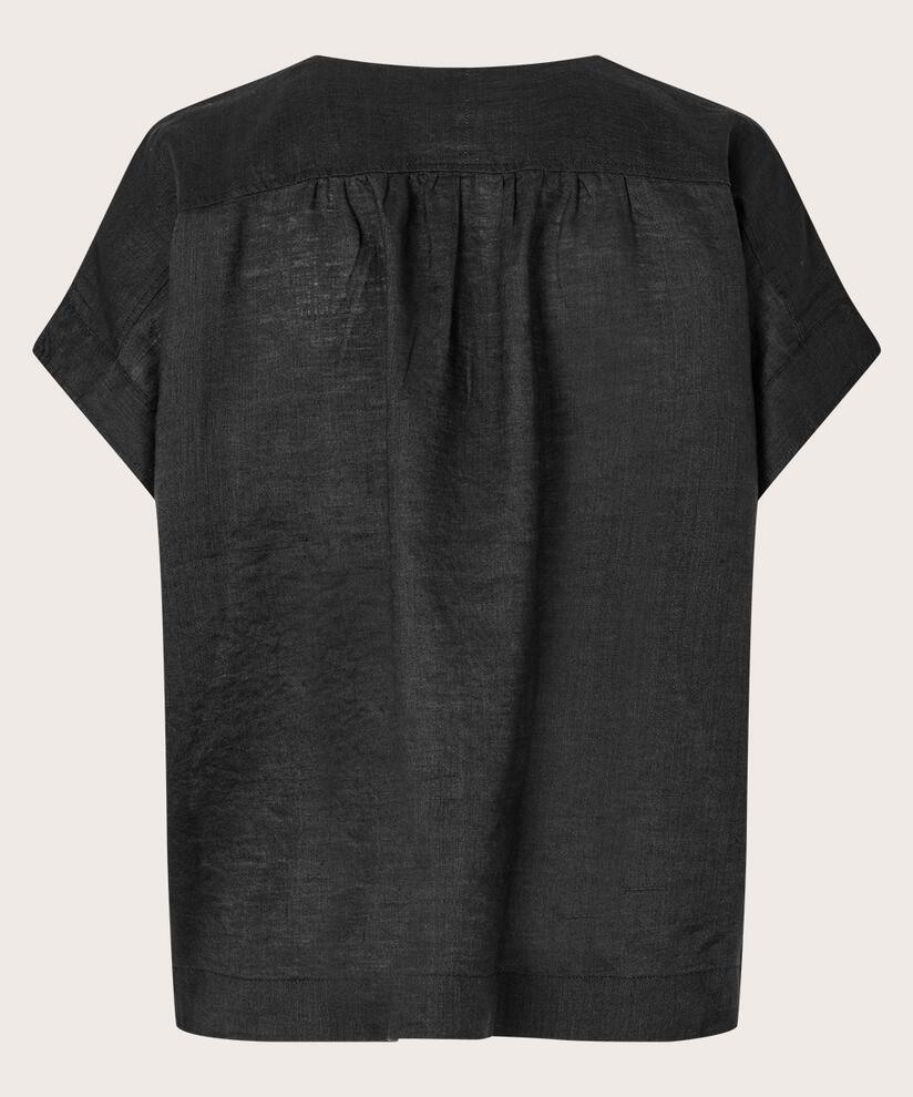 blouse manches courtes en lin, Black