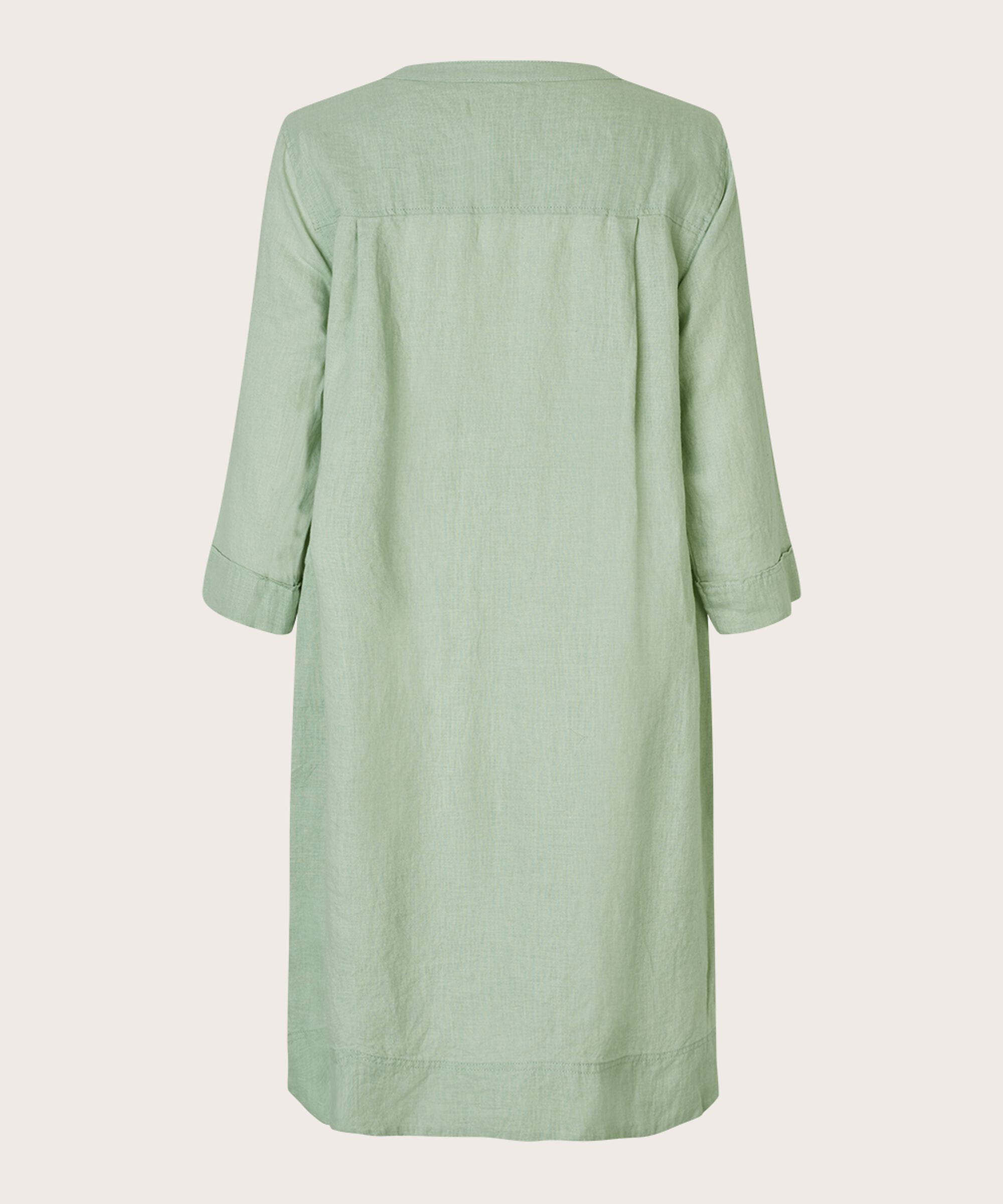 robe en lin avec col en V et poches fendues, Frosty Green