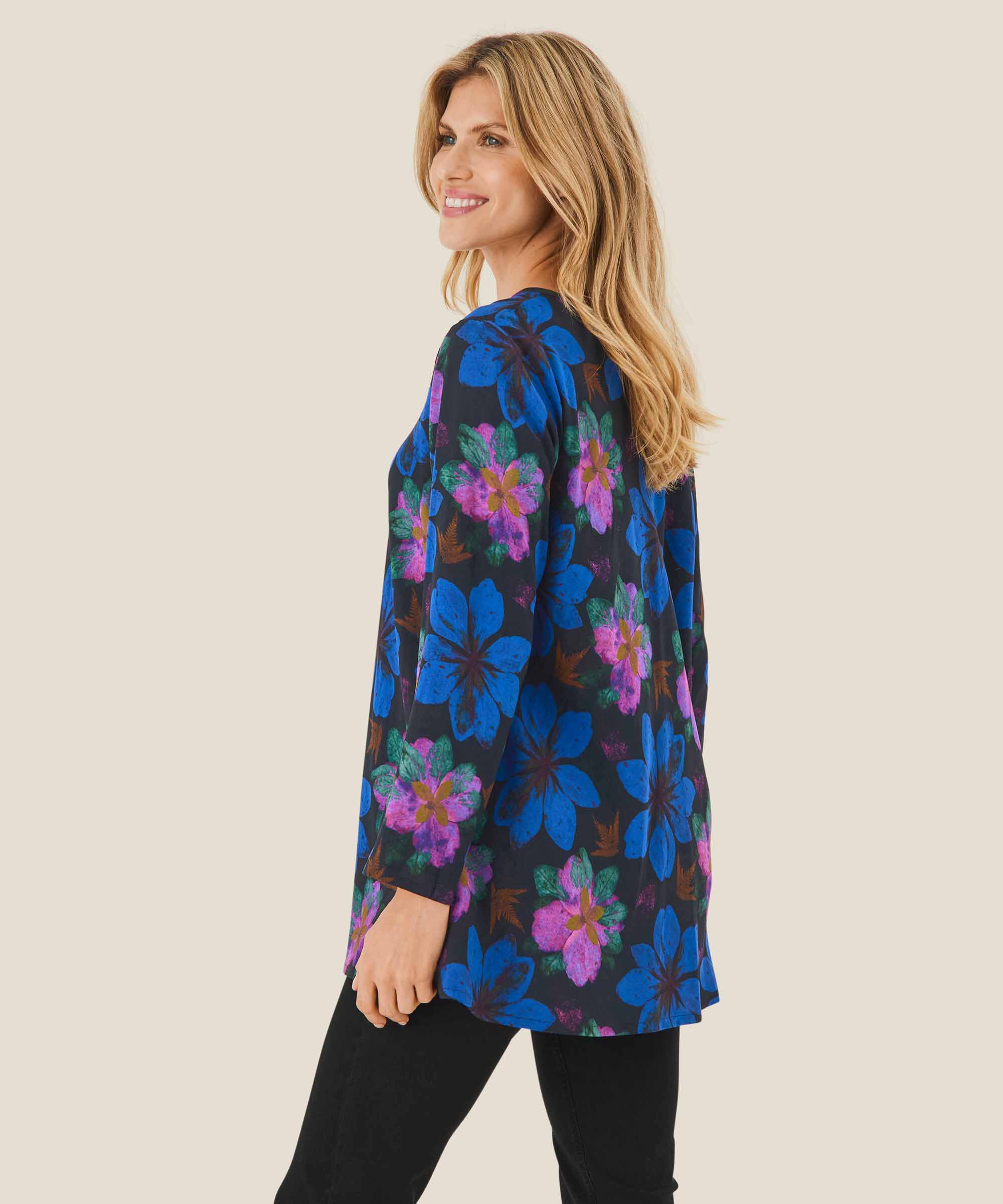 Blouse en viscose à col rond, Wild Aster