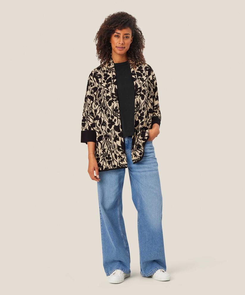 cardigan ouvert avec motif tricoté et bord contrasté, Black