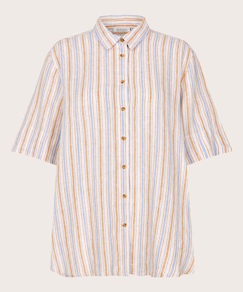 chemise en lin rayée à manches courtes, Inca Gold