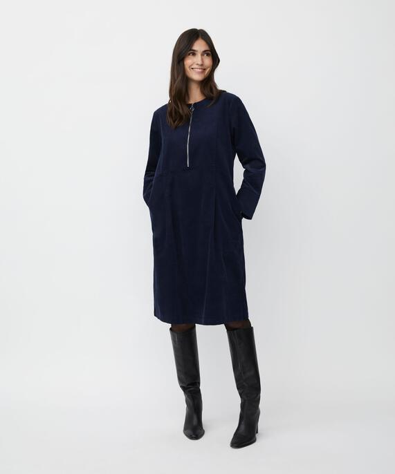robe en velours avec fermeture éclair au col, Navy Blazer