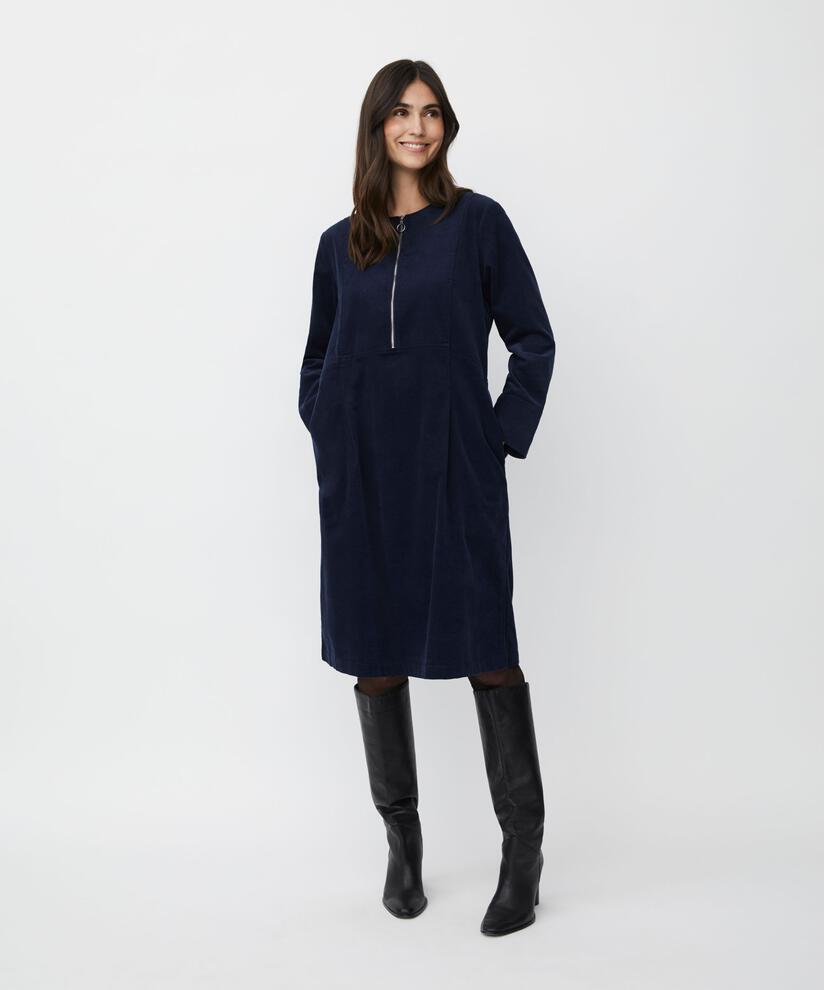 robe en velours avec fermeture éclair au col, Navy Blazer