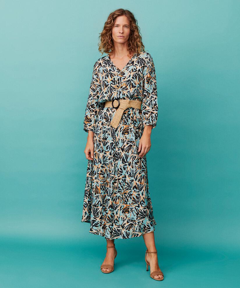 robe en viscose à manches 3/4 et col en V, Aqua