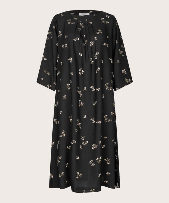 robe en viscose à imprimé floral et plis au niveau du cou, Black