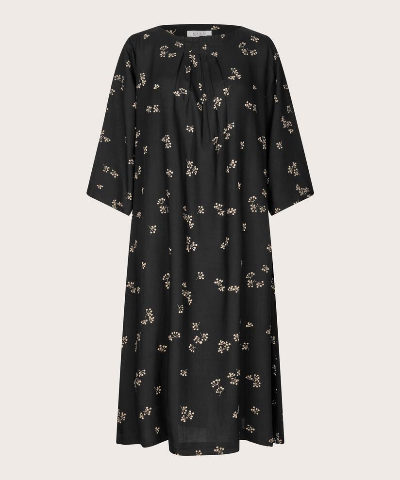 robe en viscose à imprimé floral et plis au niveau du cou, Black