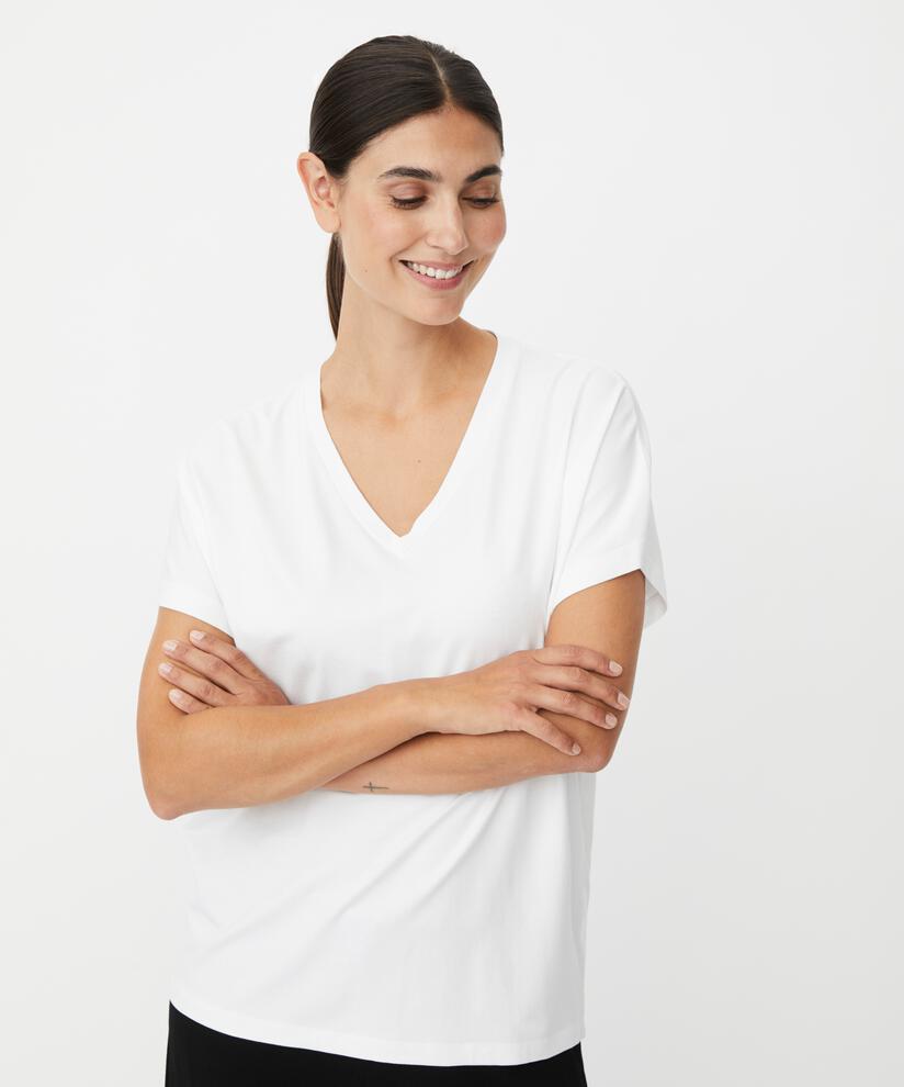 T-shirt col V en jersey doux, White