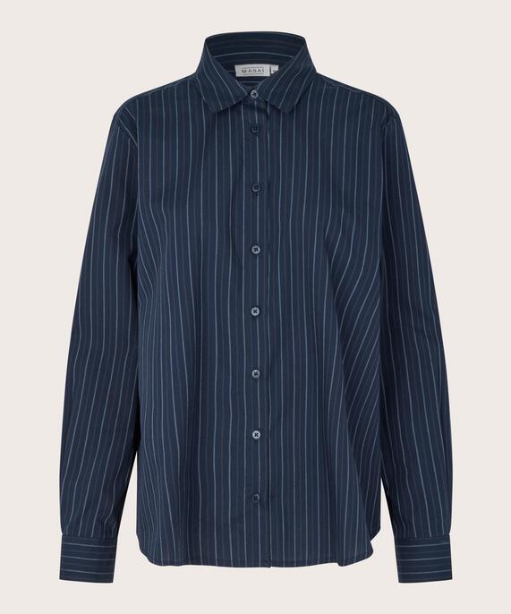 chemise en coton à rayures fines avec dos plus long, Navy Blazer