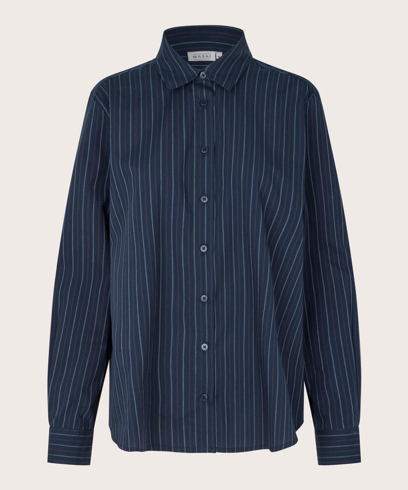 chemise en coton à rayures fines avec dos plus long, Navy Blazer