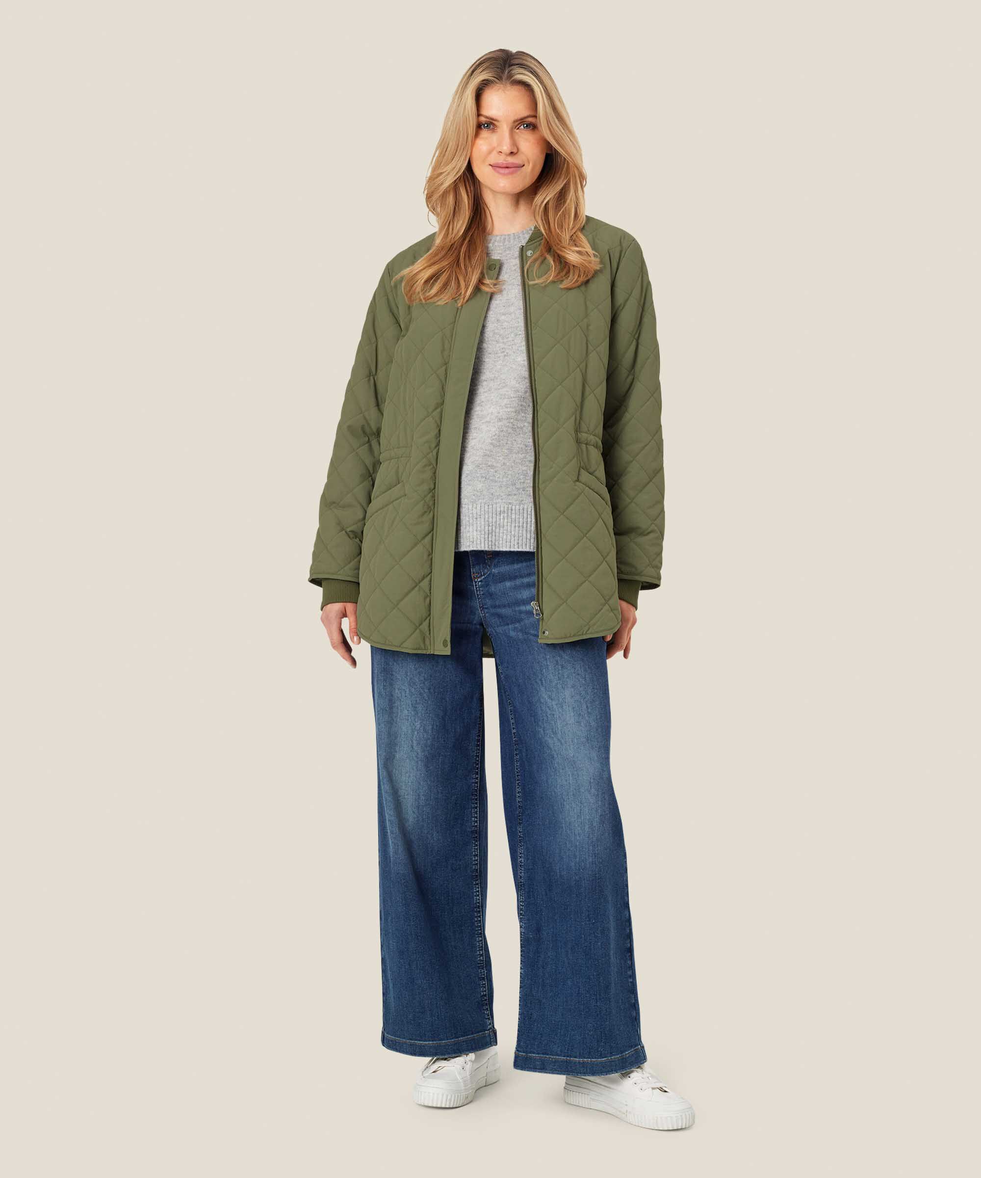 Veste matelassée avec détails côtelés et poches fendues, D. Lichen Green