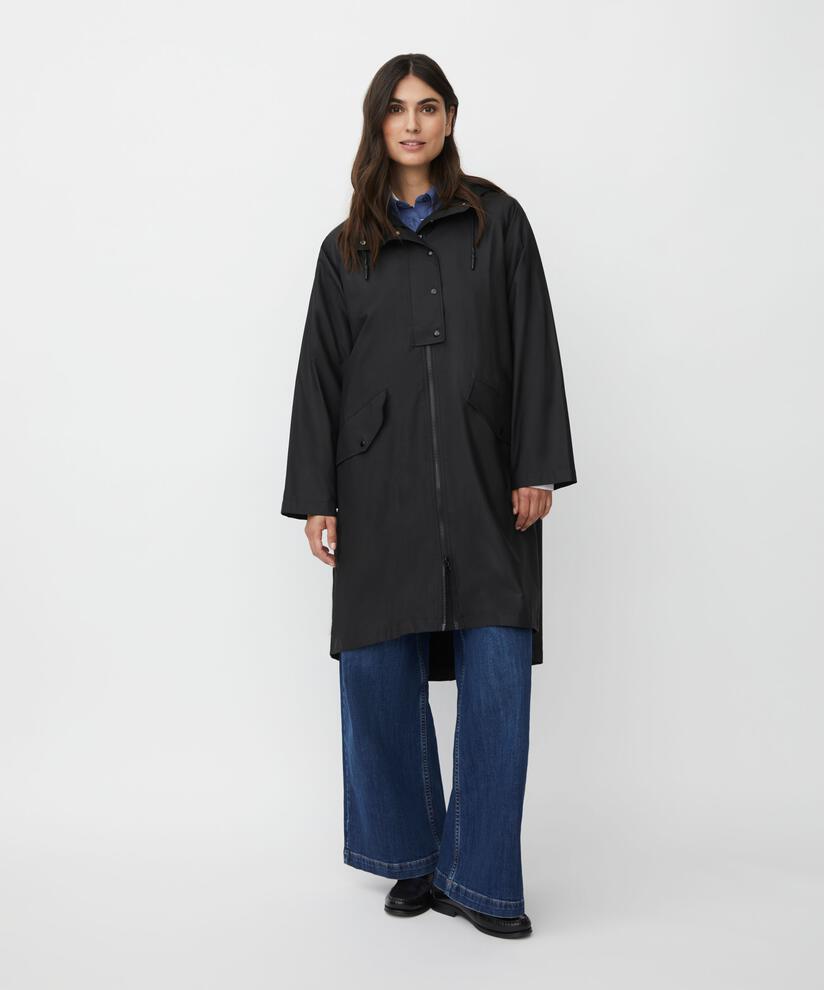imperméable avec capuche et fermeture éclair à double curseur, Black