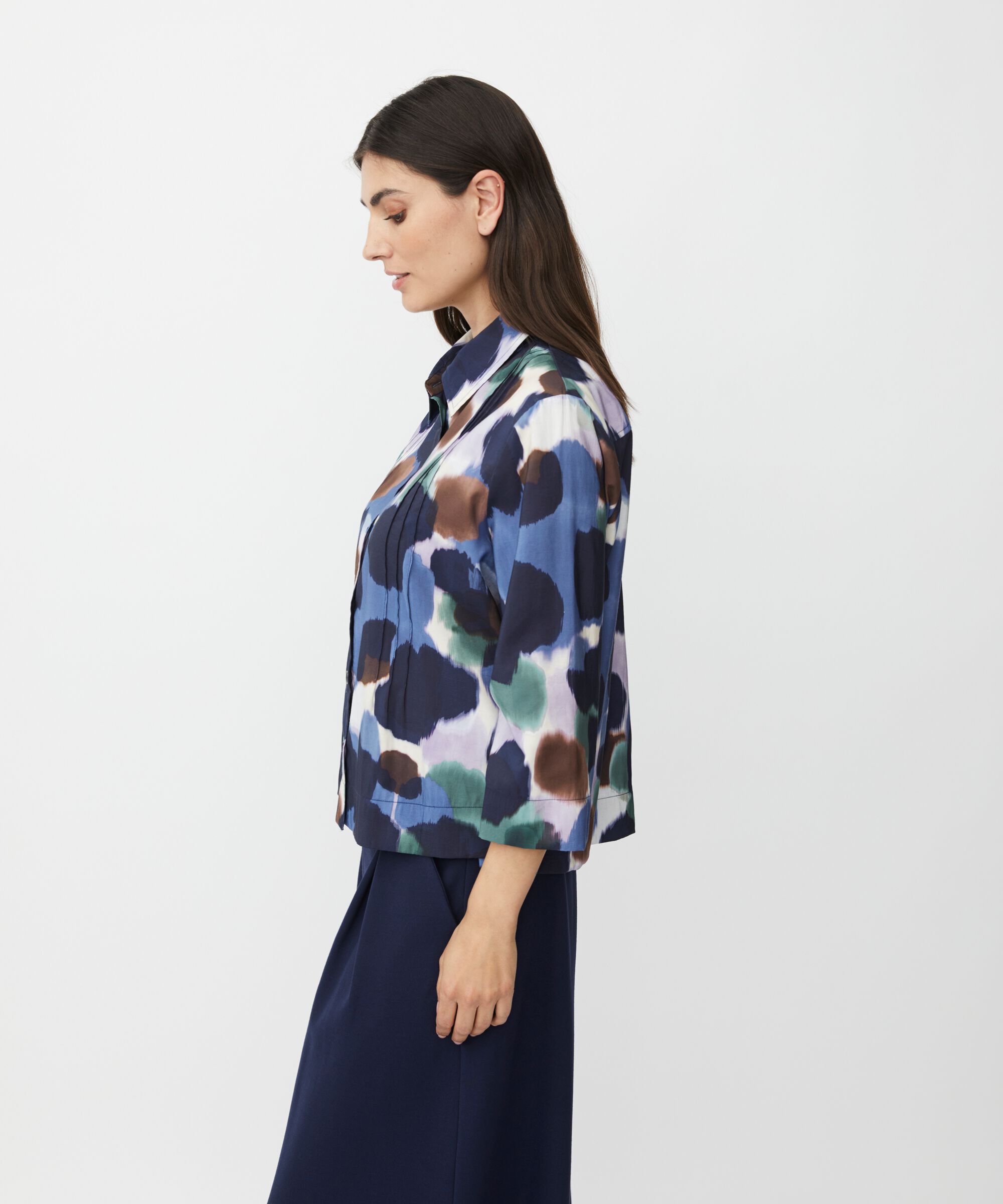 chemise à manches 3/4 et surpiqûres décoratives, Navy Blazer