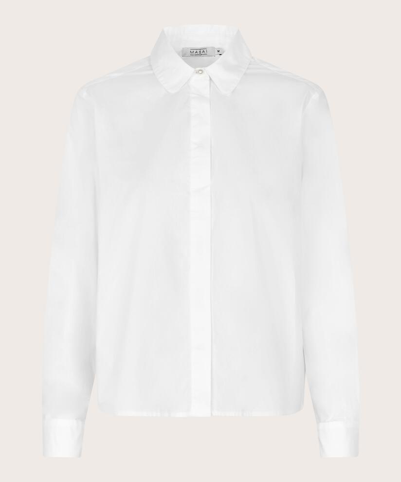 chemise en coton avec bouton perle, White