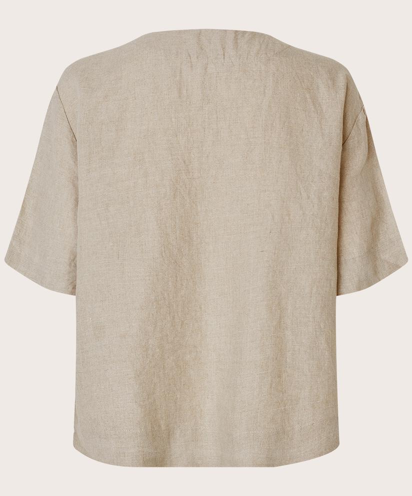 Blouse en lin avec poche avant, Natural