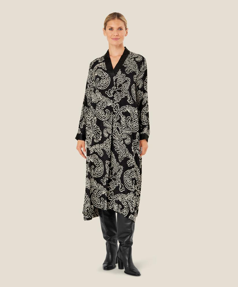 robe en viscose avec détails en satin, Black