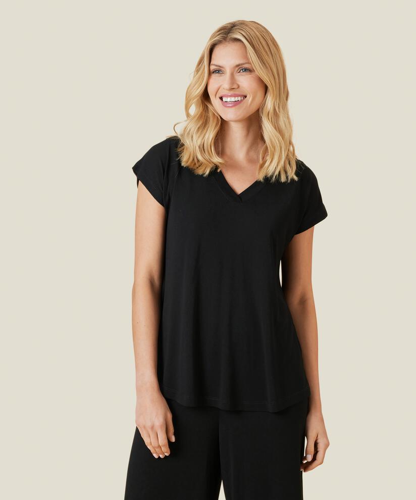T-shirt En Jersey Col V, Black