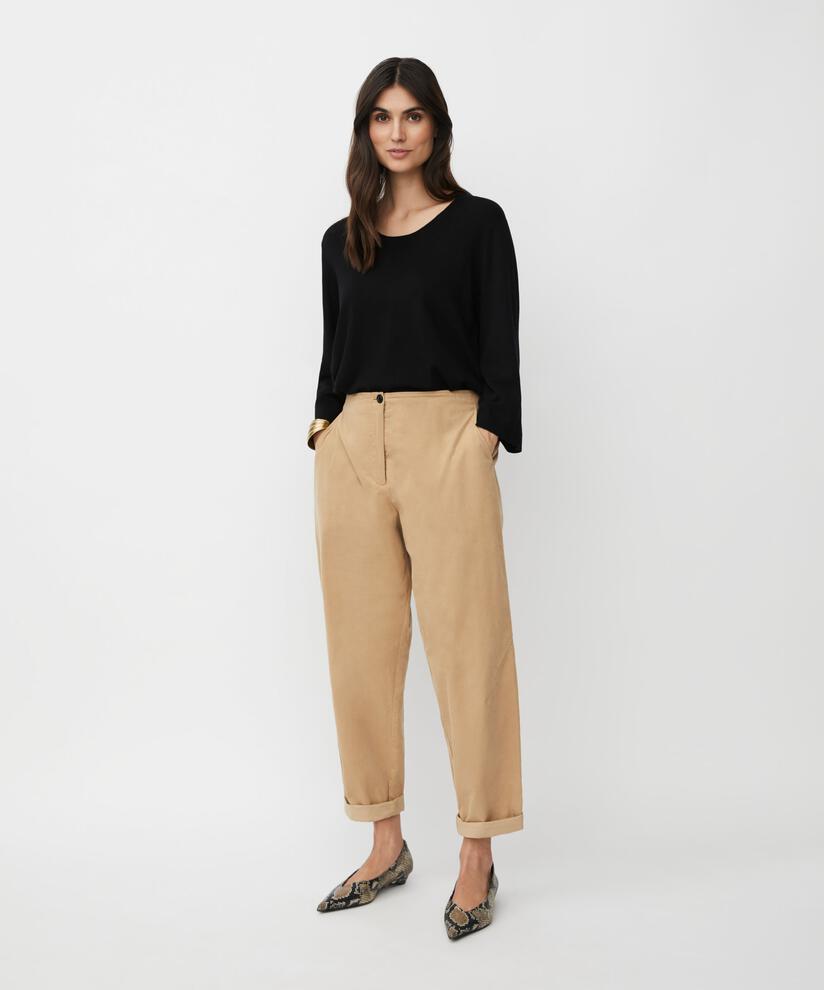pantalon en velours côtelé avec élastique au dos, Travertine