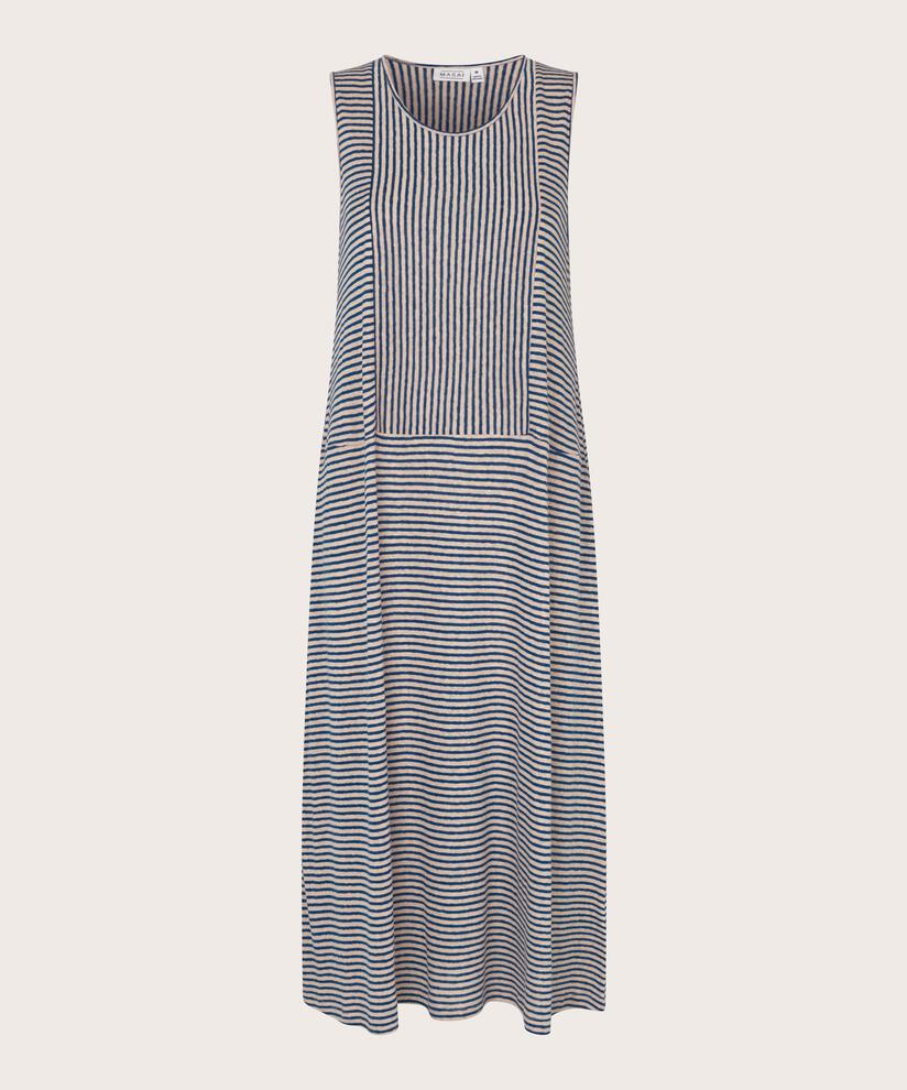robe en jersey rayé en mélange de lin, Navy Peony