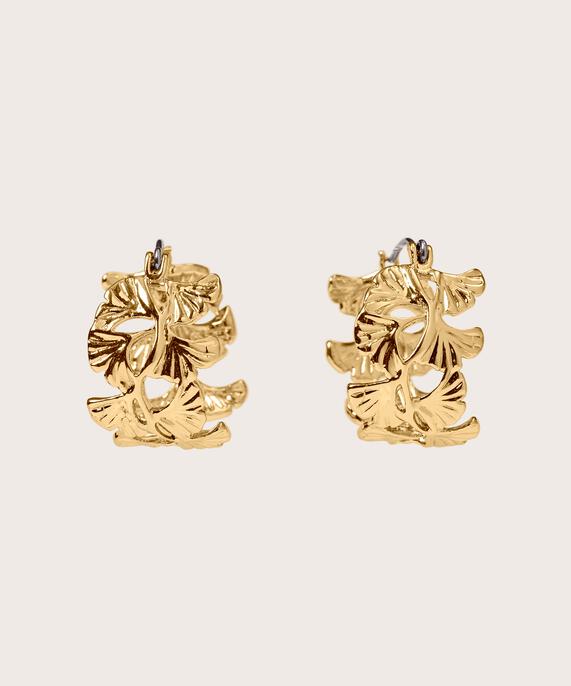 boucles d'oreilles rondes avec motif feuilles, Gold