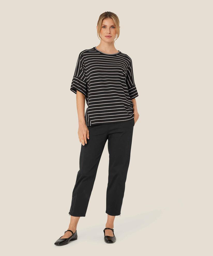 t-shirt rayé à col rond, Black