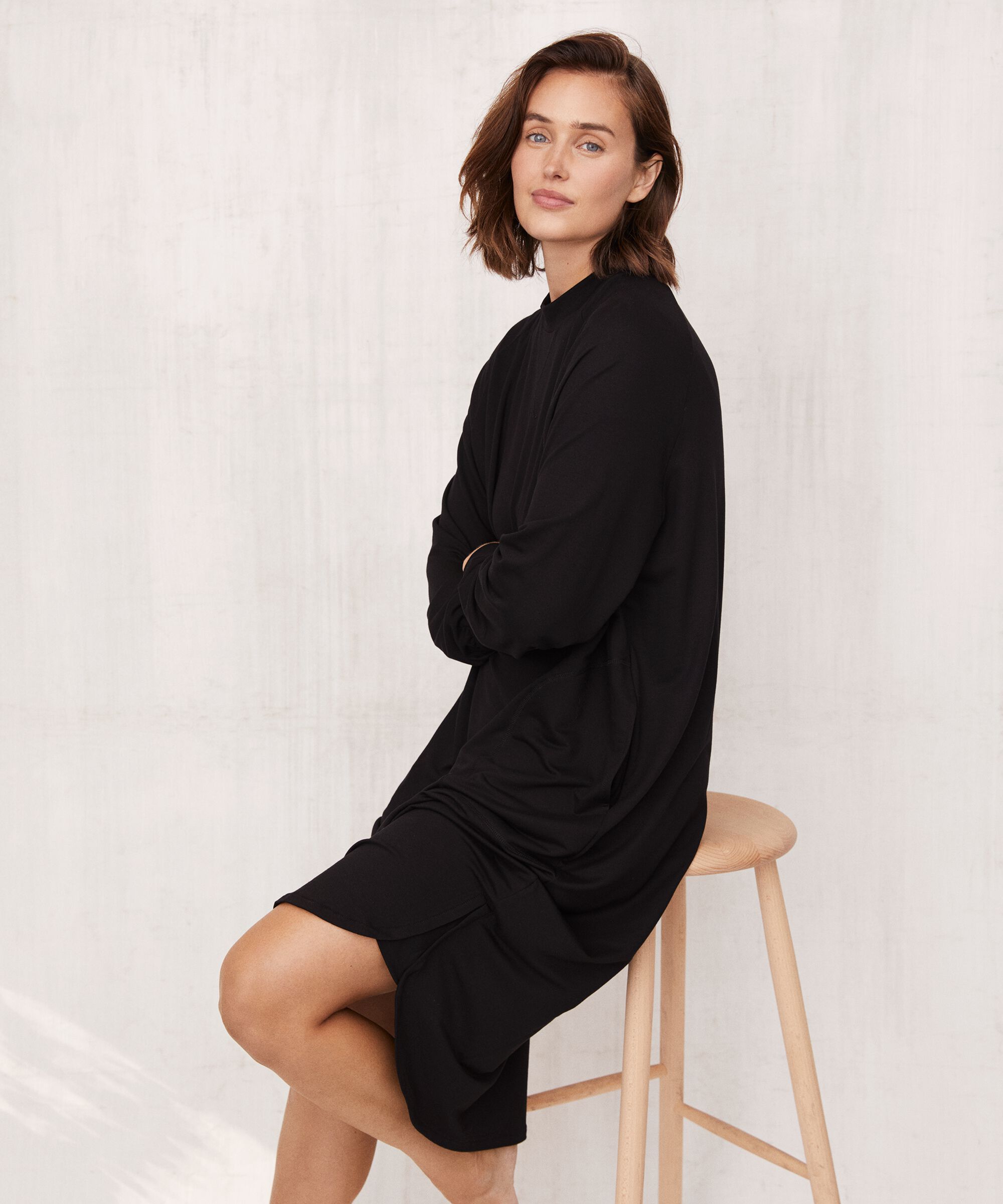robe casual en jersey à col rond, Black