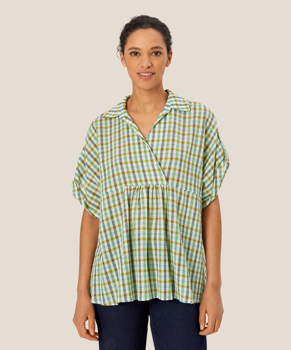 Blouse en coton à carreaux effet cache-cœur, D. Grass Green