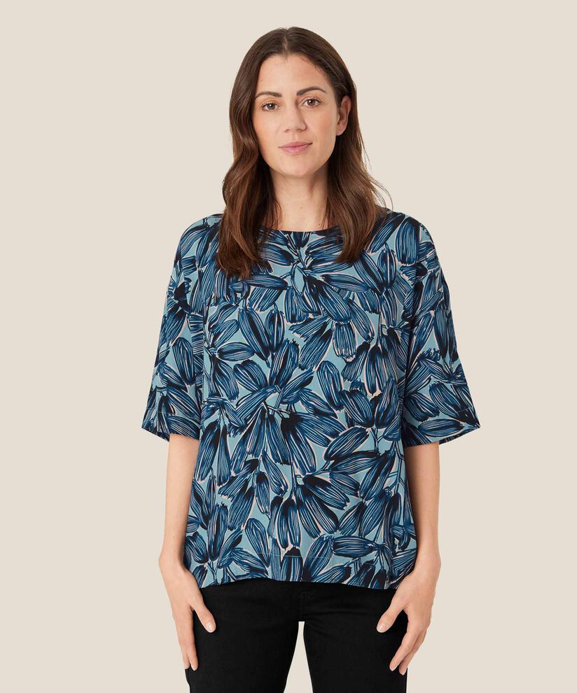 blouse en viscose avec bouton au cou, Teal