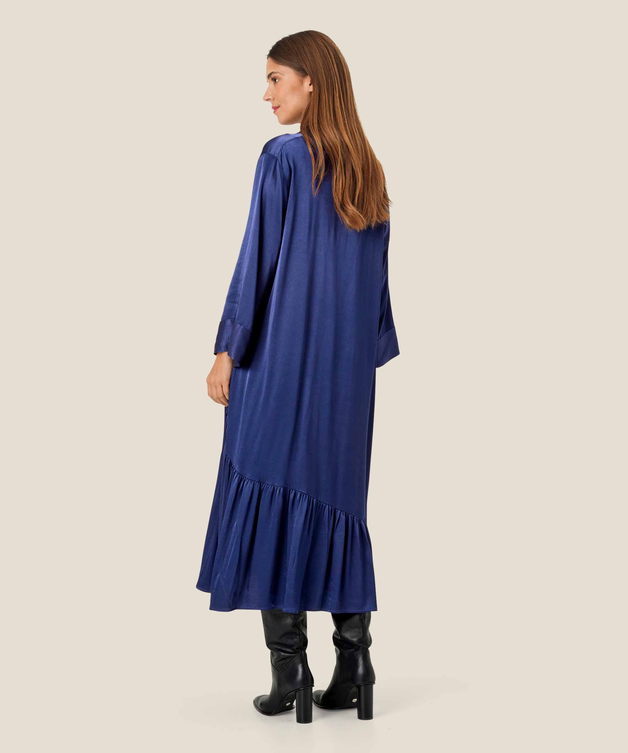 robe en satin de viscose avec col en V, Medieval blue
