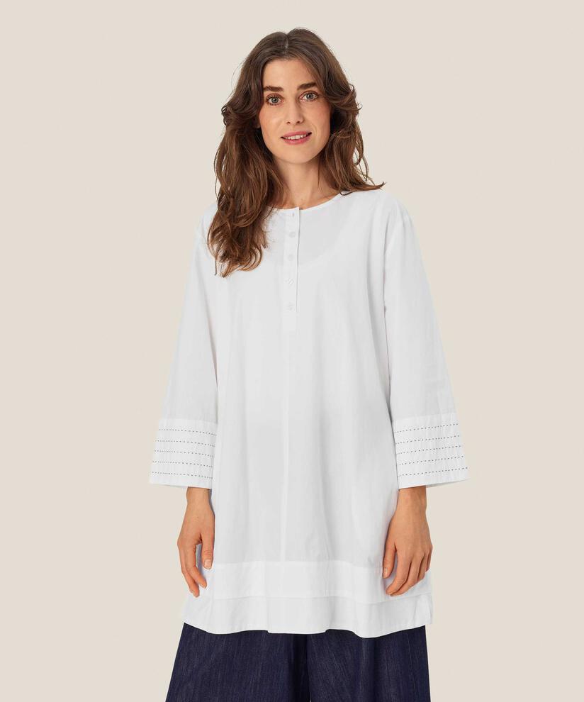 tunique en coton à col rond avec patte de boutonnage, White