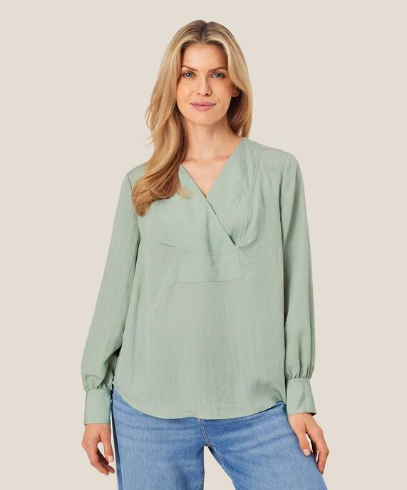 blouse en coton effet cache-cœur, Frosty Green