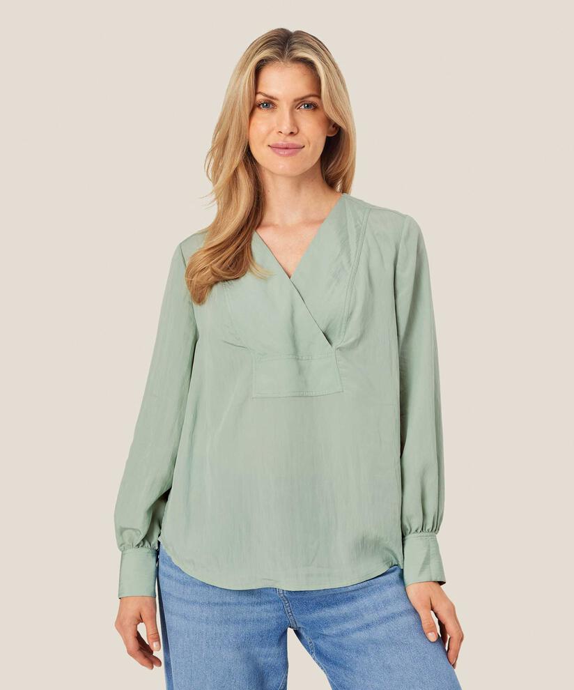 blouse en coton effet cache-cœur, Frosty Green