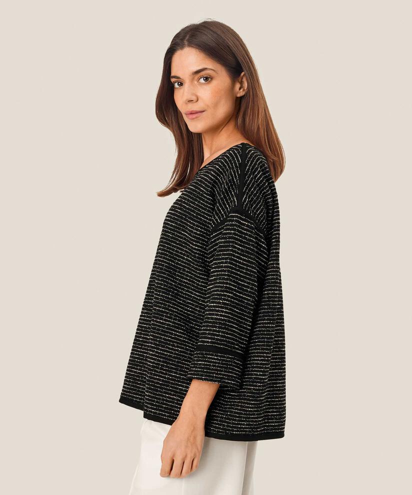 blouse à manches 3/4 en jersey structuré, Black