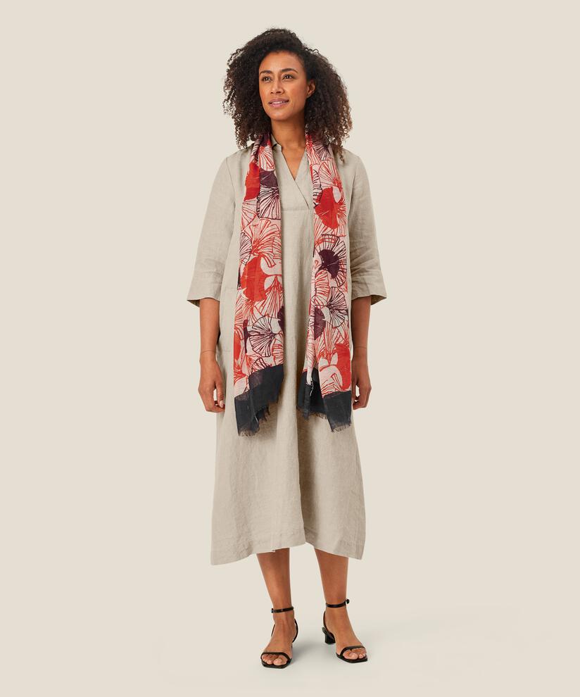 écharpe imprimée en mélange de lin, Poinciana