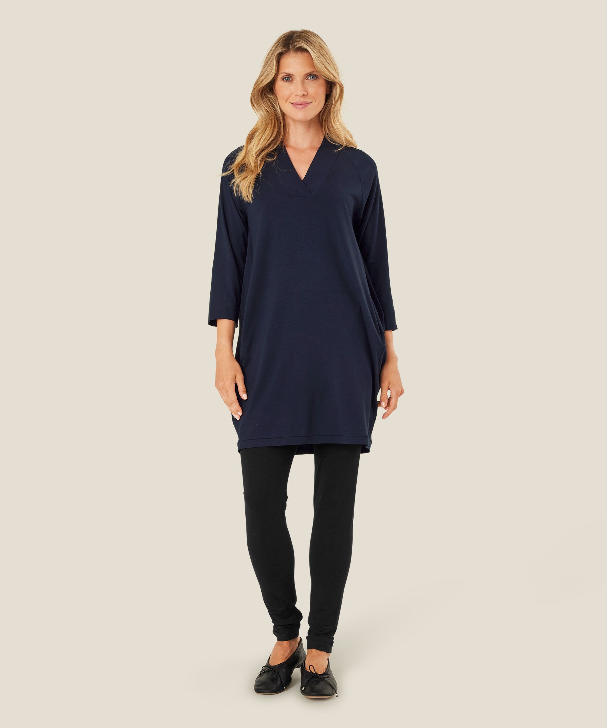 Tunique En Jersey À Manches 3/4, Navy