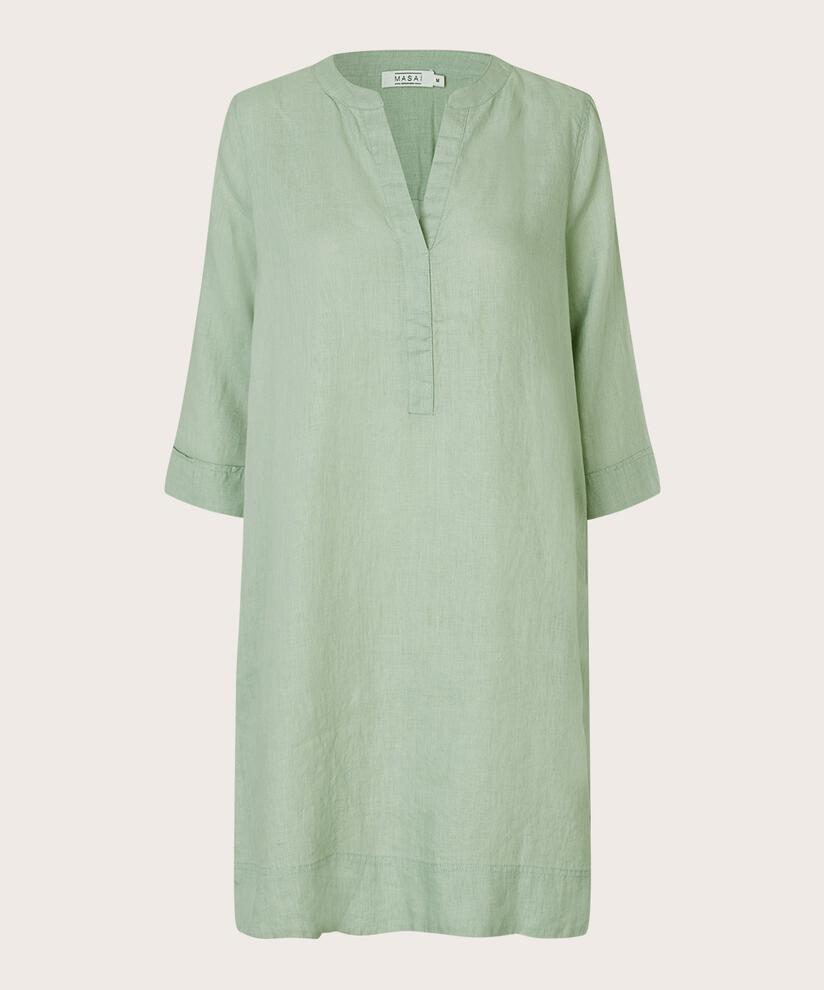 robe en lin avec col en V et poches fendues, Frosty Green
